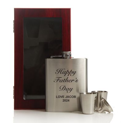 Personalised Father's Day Hip Flask Set Wooden Gift Box