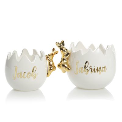 Large Cracked Easter Egg Treat Bowl with Gold Bunny