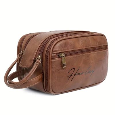 Personalised Deluxe Double Zip Toiletry Bag - Tan