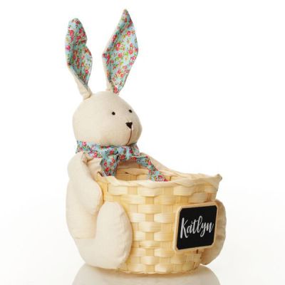 Personalised Woven Easter Basket with Calico Bunny