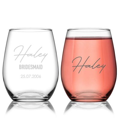 Personalised Etched Stemless Wine Glass