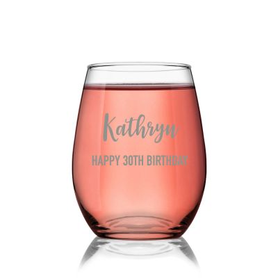 Personalised Etched Stemless Wine Glass