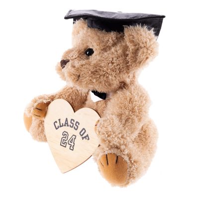 Personalised Graduation Jointed Teddy Bear with Timber Love Heart (20cm)