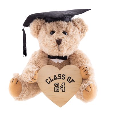 Personalised Graduation Jointed Teddy Bear with Timber Love Heart (20cm)