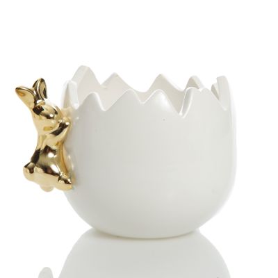 Large Cracked Easter Egg Treat Bowl with Gold Bunny