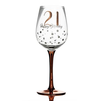 Personalised Rose Gold Number 21 Happy Birthday Wine Glass