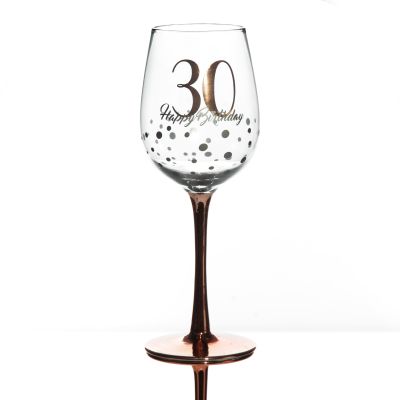 Personalised Rose Gold Number 30 Happy Birthday Wine Glass