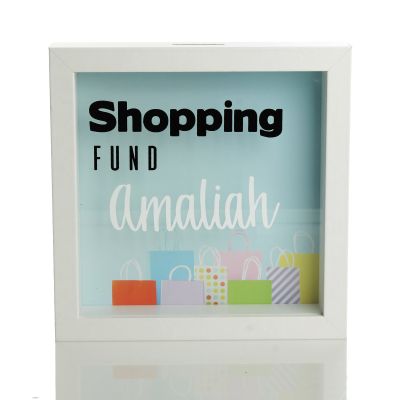 Personalised Shopping Fund Money Box - White