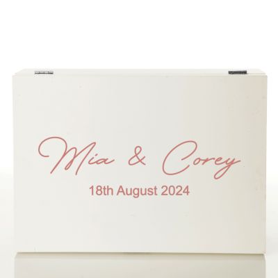 Personalised White Timber Wedding Keepsake Box - Style 2 in Gold