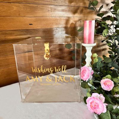 Personalised Acrylic Wedding Wishing Well Box - Design 2 in Gold - Design 1 in Silver