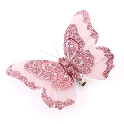 Pink Feather Butterfly Clips - Pack of 3