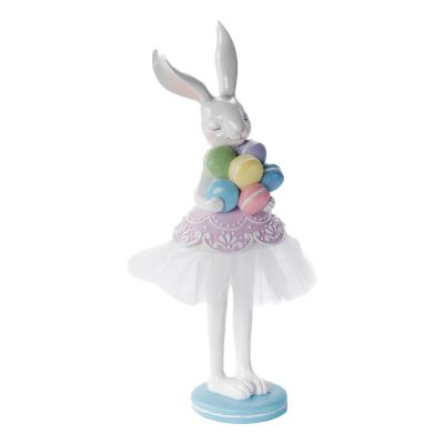 Standing White Bunny in Lilac Skirt with Pastel Macarons 55cm(H)