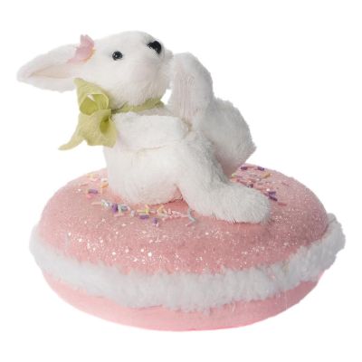 White Girl Bunny sitting on Pink Macaron Ornament