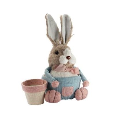 Blue Sitting Rabbit with Easter Egg Basket 