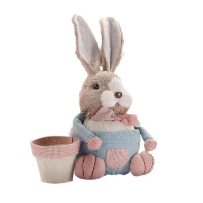 Blue Sitting Rabbit with Easter Egg Basket