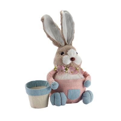 Pink Sitting Rabbit with Easter Egg Basket 25cm