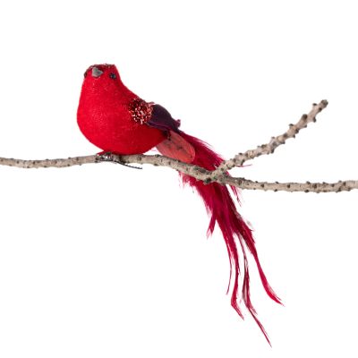 Red Velvet Bird Clip with Feather Tail