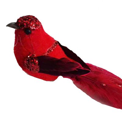 Red Velvet Bird Clip with Feather Tail