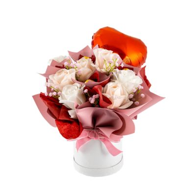  Elegant Real Touch Rose Bouquet in Round Gift Box