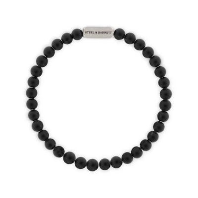 Steel and Barnett - Natural Ned - Matte Black Stone Bracelet- Matte Silver - Medium