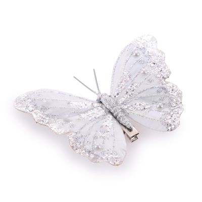 Silver Feather Butterfly Clips - Pack of 3