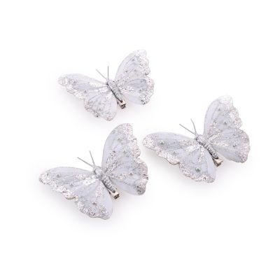 Silver Feather Butterfly Clips - Pack of 3