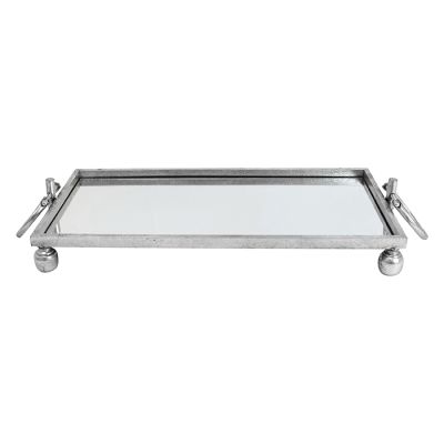 Deluxe Silver Pedestal Square Table Centrepiece Mirror Tray - 40cm(W)