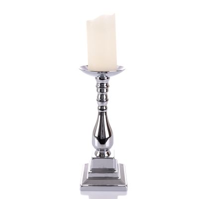 Square Base Candle Holder - Silver Mirror Finish 32cm(H)