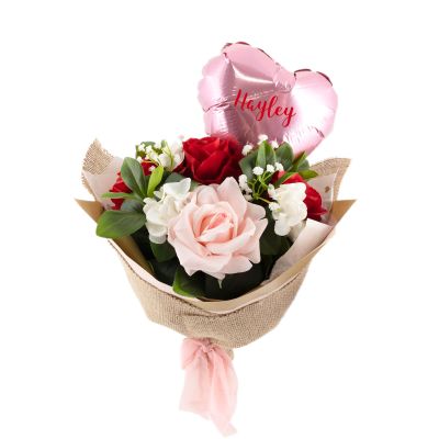 Valentine's Red and Pink Posy - Real Touch Roses Bouquet