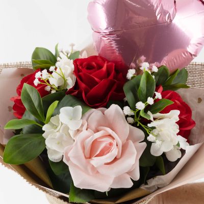 Valentine's Red and Pink Posy - Real Touch Roses Bouquet