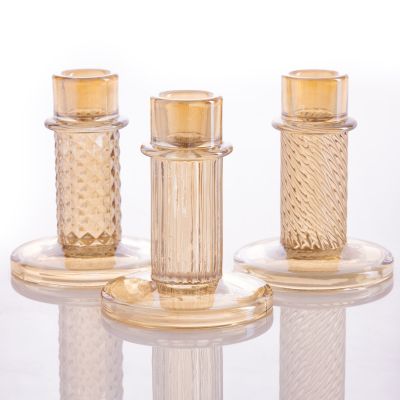 Vintage Gold Glass Candle Holders - Set of 3