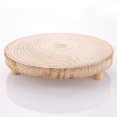 Wooden Footed Round Wooden Table Centrepiece - 34cm (Dia)